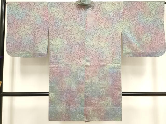 平和屋着物▽道中着　スリーシーズン　春夏秋　塵除け　更紗花文　ロング丈　正絹　逸品　DABJ4490cd