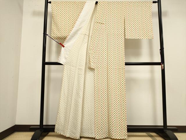 平和屋着物▽上質な小紋　単衣　舞花文　正絹　逸品　未使用　DABJ4512cd