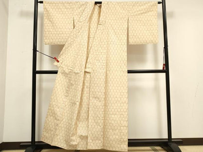 平和屋着物▽上質な紬　単衣　亀甲文　正絹　逸品　DABJ4502cd