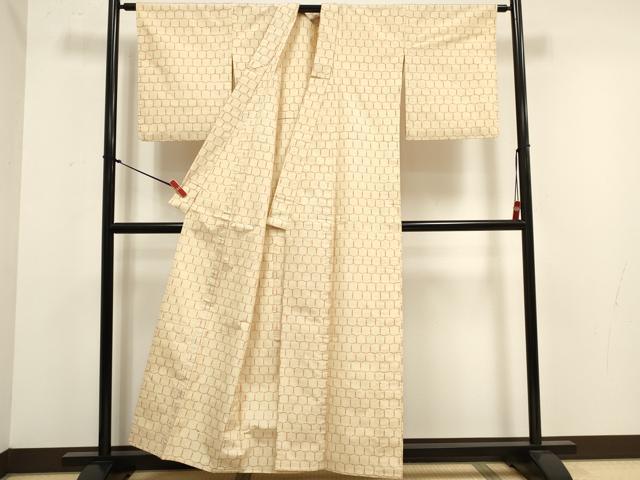 平和屋着物▽上質な紬　単衣　亀甲文　正絹　逸品　DABJ4502cd