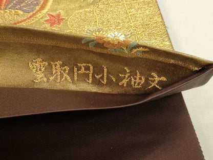 平和屋本店▼六通柄袋帯　唐織　雲取円小袖文　本金箔　正絹　逸品　DABJ6066sf