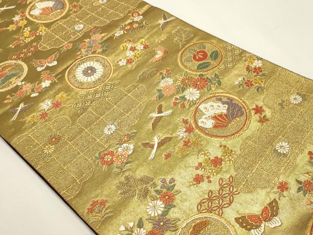 平和屋本店▼六通柄袋帯　唐織　雲取円小袖文　本金箔　正絹　逸品　DABJ6066sf