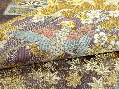 平和屋本店▼六通柄袋帯　右雅扇散文　本金箔　正絹　逸品　DABJ6083sf