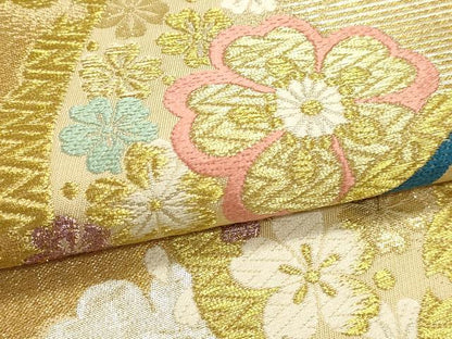 平和屋本店▼六通柄袋帯　唐織　舞花文　本金箔　正絹　逸品　DABJ6068sf