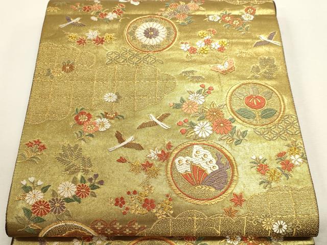 平和屋本店▼六通柄袋帯　唐織　雲取円小袖文　本金箔　正絹　逸品　DABJ6066sf