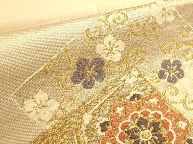 平和屋本店▼全通柄袋帯　唐織　色紙花文　本金二丁箔　正絹　逸品　DABJ6087sf
