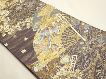 平和屋本店▼六通柄袋帯　右雅扇散文　本金箔　正絹　逸品　DABJ6083sf