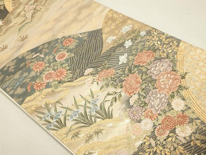 平和屋本店▼六通柄袋帯　唐織　九百錦　山水優彩花文　本金貮重箔　正絹　逸品　DABJ6106sf