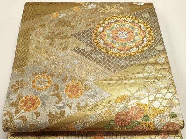 平和屋本店▼六通柄袋帯　正倉院花文　純金二重箔　正絹　逸品　DABJ6108sf