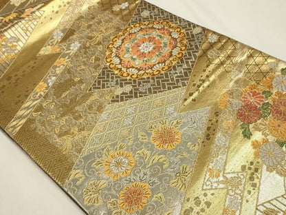 平和屋本店▼六通柄袋帯　正倉院花文　純金二重箔　正絹　逸品　DABJ6108sf