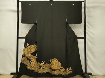 平和屋着物■豪華黒留袖　駒刺繍　飛鶴　宝尽くし　金彩　さが美扱い　正絹　逸品　DABJ5551qp
