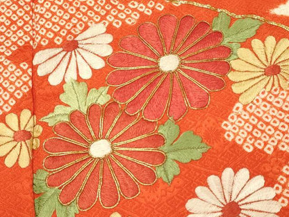 平和屋着物■豪華振袖　駒刺繍　絞り　地紙花文　金彩　正絹　逸品　DABH3511qp