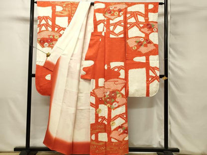 平和屋着物■豪華振袖　駒刺繍　絞り　地紙花文　金彩　正絹　逸品　DABH3511qp