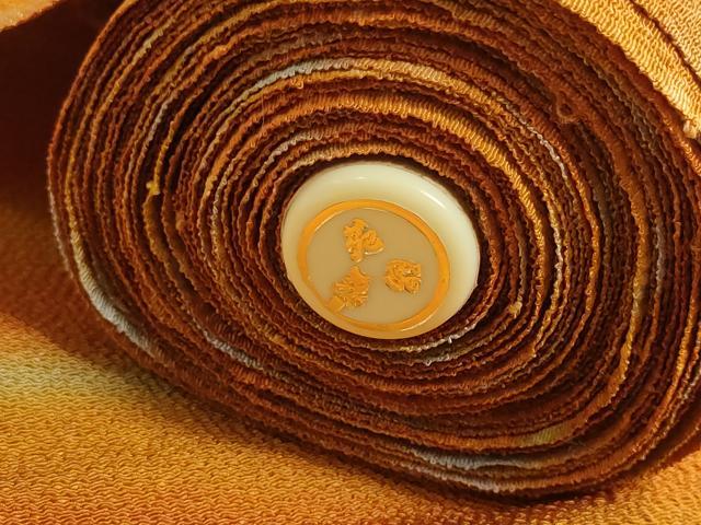 平和屋着物▼小紋　反物　着尺　人物文　鬼しぼ縮緬　逸品　未使用　DABJ9533we