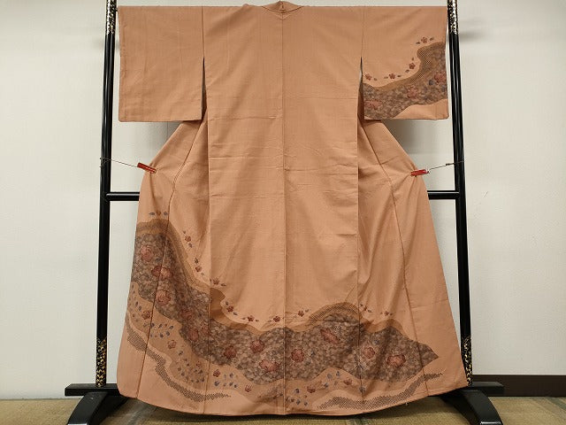 平和屋着物●訪問着　紬地　辻が花　絞り　正絹　逸品　CABL8418ut