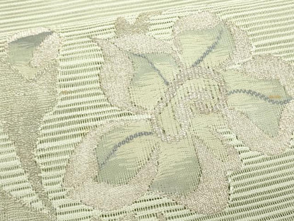 平和屋着物＊夏物　八寸名古屋帯　絽綴れ　枝花文　銀糸　正絹　逸品　CABL7580fb