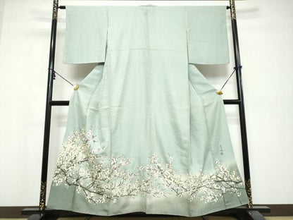 平和屋着物●螺鈿作家　甲斐泰造　色留袖　螺鈿　枝梅文　金彩　銀通し地　健勝苑扱い　正絹　逸品　DABI9828ud
