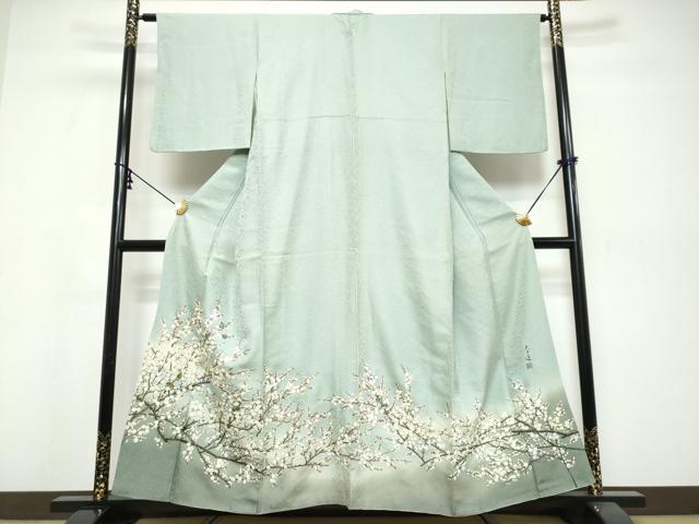 平和屋着物●螺鈿作家　甲斐泰造　色留袖　螺鈿　枝梅文　金彩　銀通し地　健勝苑扱い　正絹　逸品　DABI9828ud