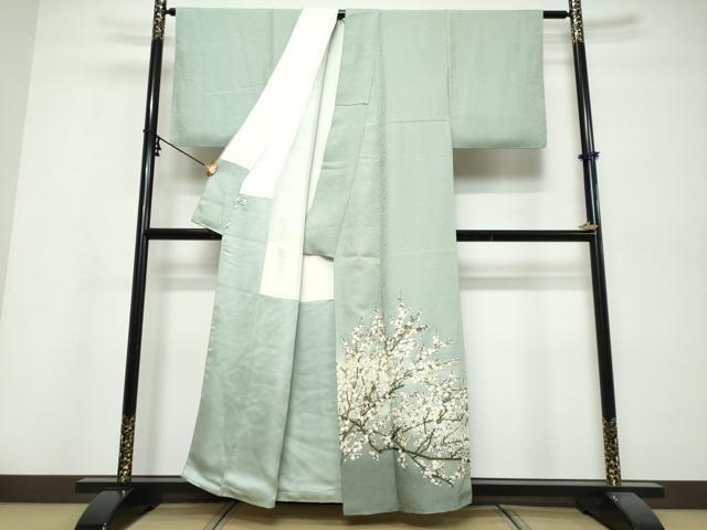 平和屋着物●螺鈿作家　甲斐泰造　色留袖　螺鈿　枝梅文　金彩　銀通し地　健勝苑扱い　正絹　逸品　DABI9828ud