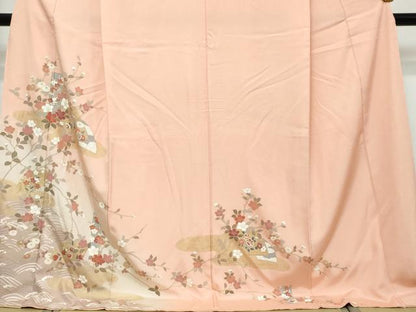 平和屋着物●訪問着　地紙重ね草花文　暈し染め　金彩　ロング丈　正絹　逸品　DABI9882ud