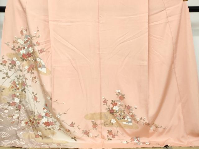 平和屋着物●訪問着　地紙重ね草花文　暈し染め　金彩　ロング丈　正絹　逸品　DABI9882ud