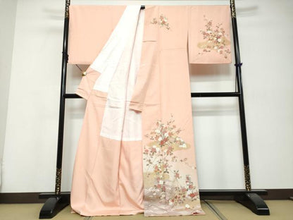 平和屋着物●訪問着　地紙重ね草花文　暈し染め　金彩　ロング丈　正絹　逸品　DABI9882ud