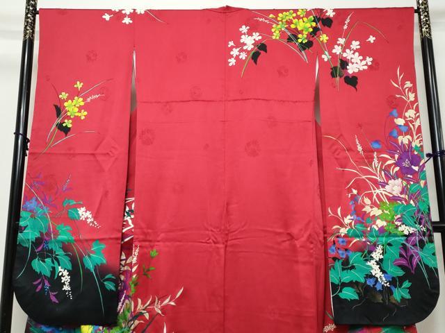 平和屋着物●豪華振袖　駒刺繍　草花文　暈し染め　金彩　正絹　逸品　DABI9924ud