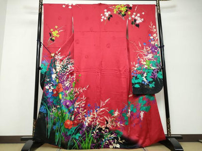 平和屋着物●豪華振袖　駒刺繍　草花文　暈し染め　金彩　正絹　逸品　DABI9924ud