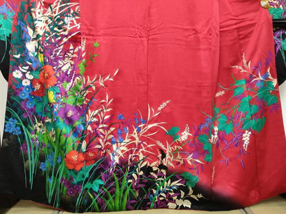 平和屋着物●豪華振袖　駒刺繍　草花文　暈し染め　金彩　正絹　逸品　DABI9924ud