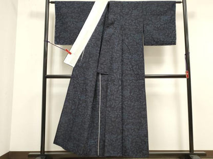 平和屋着物▽結城紬　単衣　枝花文　正絹　逸品　DABK1010cd