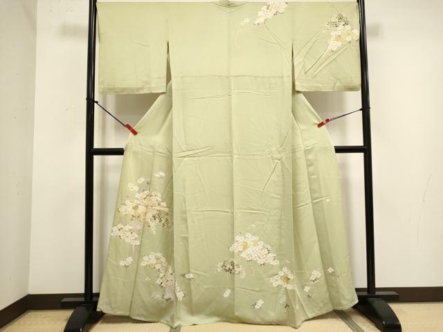 平和屋着物▽訪問着　単衣　作家物　駒刺繍　草花文　金彩　正絹　逸品　DABK1038cd