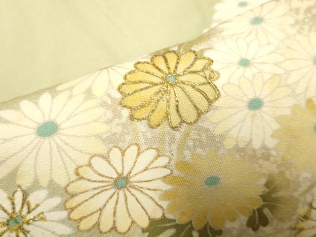 平和屋着物▽訪問着　単衣　作家物　駒刺繍　草花文　金彩　正絹　逸品　DABK1038cd