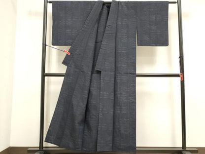 平和屋着物▽上質な紬　単衣　幾何学文様　正絹　逸品　DABK1029cd