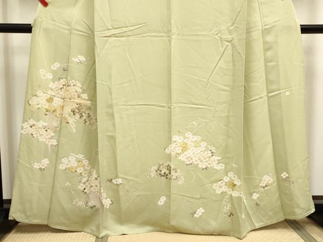 平和屋着物▽訪問着　単衣　作家物　駒刺繍　草花文　金彩　正絹　逸品　DABK1038cd