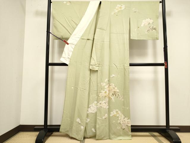 平和屋着物▽訪問着　単衣　作家物　駒刺繍　草花文　金彩　正絹　逸品　DABK1038cd