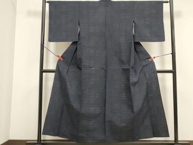 平和屋着物▽上質な紬　単衣　幾何学文様　正絹　逸品　DABK1029cd