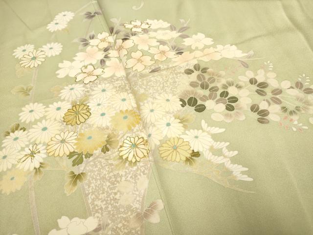 平和屋着物▽訪問着　単衣　作家物　駒刺繍　草花文　金彩　正絹　逸品　DABK1038cd
