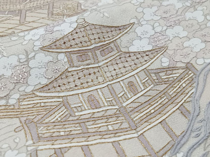 平和屋着物▽中国三大刺繍　汕頭刺繍　スワトウ刺繍　訪問着　単衣　風景文　正絹　逸品　DABF8887sf