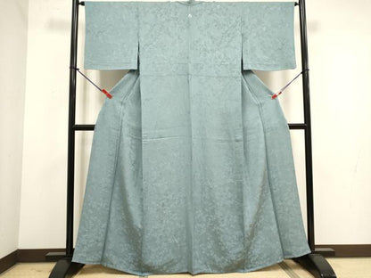 平和屋着物▽上質な色無地　単衣　短冊花地紋　白藍色　正絹　逸品　DABK1056cd