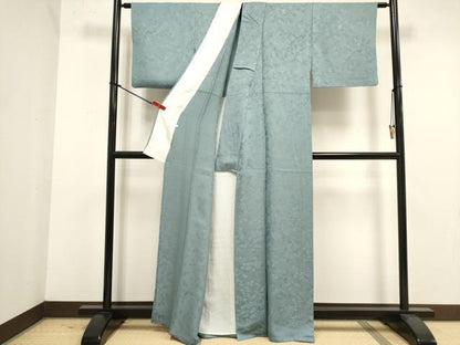 平和屋着物▽上質な色無地　単衣　短冊花地紋　白藍色　正絹　逸品　DABK1056cd