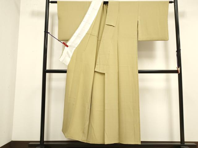平和屋着物▽上質な色無地　単衣　卵色　正絹　逸品　DABK1050cd