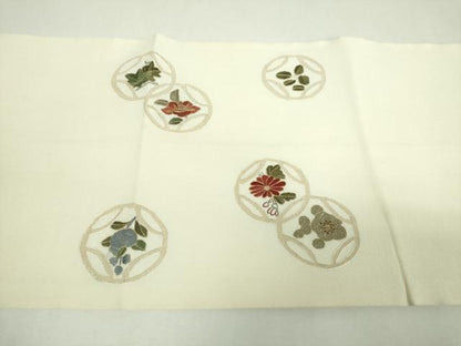 平和屋着物▼中国三大刺繍　相良刺繍　総刺繍　九寸開き名古屋帯　絽刺し　七宝花文　金糸　正絹　逸品　DABJ8002ps
