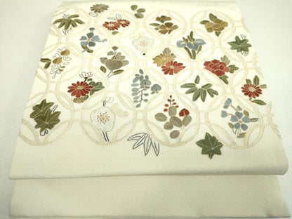 平和屋着物▼中国三大刺繍　相良刺繍　総刺繍　九寸開き名古屋帯　絽刺し　七宝花文　金糸　正絹　逸品　DABJ8002ps