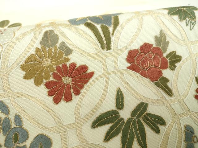 平和屋着物▼中国三大刺繍　相良刺繍　総刺繍　九寸開き名古屋帯　絽刺し　七宝花文　金糸　正絹　逸品　DABJ8002ps