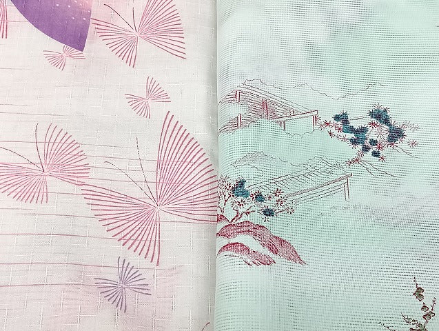 平和屋着物■夏物 小紋 絽 紗 洗える着物 まとめて20点 鶴 蝶 風景 花柄 暈し染め 着用可能多数 mmm1429