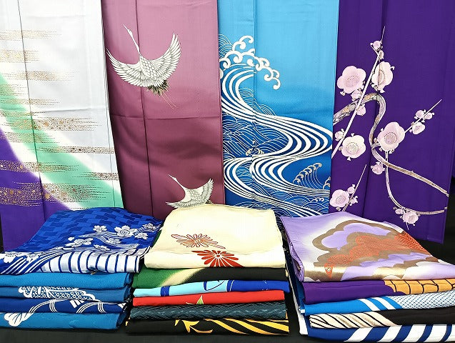 平和屋着物■着物 訪問着 単衣 まとめて 20点 鶴 花柄 立波 暈染 金彩 洗える着物 和服 ハンドメイド リメイク 生地 未使用品あり mmm1435