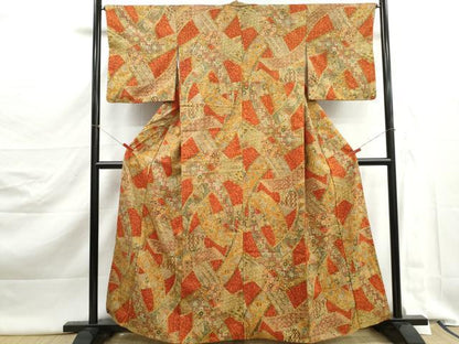 平和屋着物■上質な小紋　紬地　絵巻更紗花文　やまと誂製　正絹　逸品　DABK3009qa