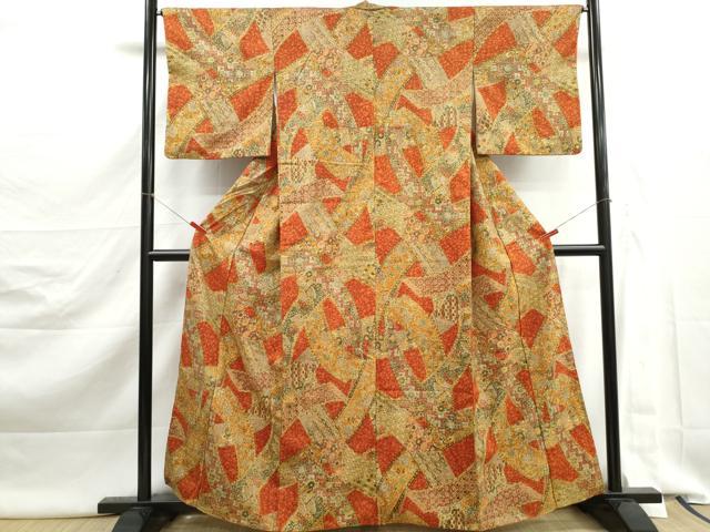 平和屋着物■上質な小紋　紬地　絵巻更紗花文　やまと誂製　正絹　逸品　DABK3009qa