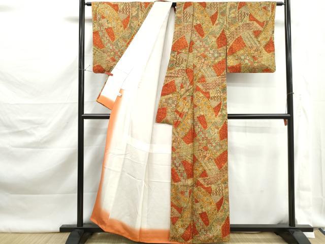 平和屋着物■上質な小紋　紬地　絵巻更紗花文　やまと誂製　正絹　逸品　DABK3009qa