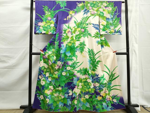 平和屋着物■訪問着　駒刺繍　草花文　暈し染め　金彩　正絹　逸品　DABJ5487qa